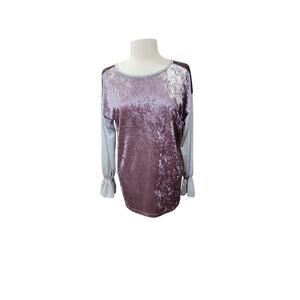 Lysse Colorblock Velvet Knit Top | Size M | Light Purple & Gray